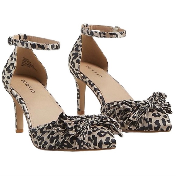 torrid Shoes - torrid Leopard Print Ankle Strap Pointed Toe Heels - Black & Cream